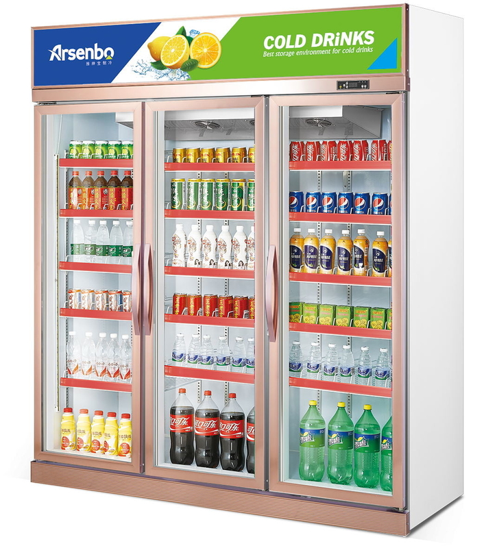 Arsenbo Glass Commercial Supermarket Refrigerator 3 Door Practical